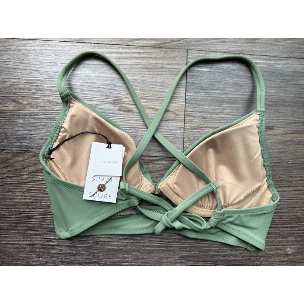 Shape Shore Sage‎ Green Halter Triangle Bikini Top Removable Pads Size 32 B